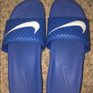 Blue Nike Slides